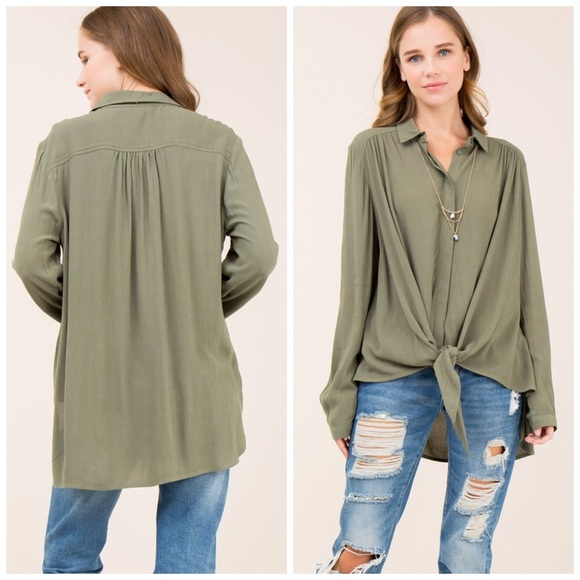 ❤️LAST 1! Must Have Hi Lo Tie Front Olive Tunic! - Picture 4 of 4
